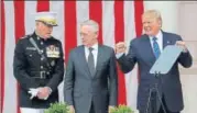  ?? AP ?? Donald Trump with the joint chiefs chairman Joseph Dunford (left) and defence secretary Jim Mattis at a Memorial Day ceremony.