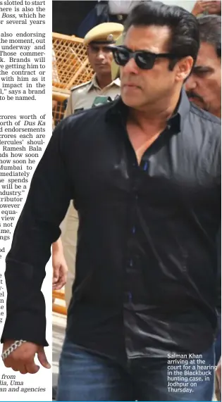  ??  ?? Salman Khan arriving at the court for a hearing in the Blackbuck hunting case, in Jodhpur on Thursday.