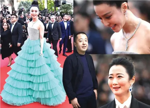  ??  ?? (Clockwise from left) Actress Fan Bingbing on arrival for the screening of the film “Todos Lo Saben (Everybody Knows)”. • Actress Fan is plugging for L’Oreal. • Actress Zhao Tao arriving for the screening of the film ‘Todos Lo Saben’. • Director Jia...