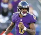  ?? PATRICK SMITH/GETTY IMAGES ?? Rookie quarterbac­k Lamar Jackson is expected to make his third straight start when the Ravens visit the Falcons today.