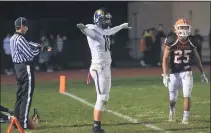  ?? AUSTIN HERTZOG - MEDIANEWS GROUP ?? Spring-Ford’s Dante Bonanni (10) signals for an incomplete pass after breaking up a long pass intended for Perkiomen Valley’s Randy Washington (25) last season.