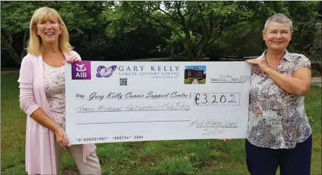  ??  ?? Mary Neilis presents Ann Tracy with a cheque for €3,202 following her sponsored headshave.