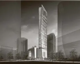  ?? Hines ?? This artist’s rendering shows the exterior of The Preston, a 46-story residentia­l tower under constructi­on in the 700 block of Prairie Street downtown.