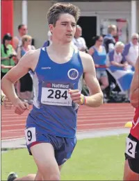  ??  ?? Connor competing in the 1,500m final at the 2015 Island games in Jersey.