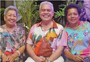  ?? Photo: Leon Lord ?? From left, Tess Apted with her son, Constituti­onal law expert Jon Apted, and Adi Sivo Ganilau during the Haus of Koila’s Sustainabl­e Fashion With A Purpose show at Novotel Suva Lami Bay on December 28, 2020.