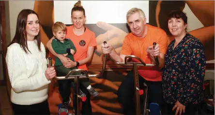  ??  ?? Group manager Orla Kenny, Club Ashdown manager Gosia Tonewo with her son Max, Cycle Against Suicide ambassador Joe Dixon and his wife Catriona Dixon at the launch of ‘Splashatho­n’.