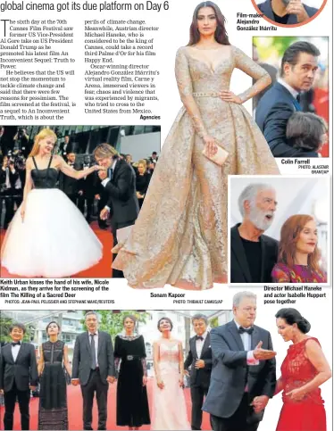  ??  ?? Keith Urban kisses the hand of his wife, Nicole Kidman, as they arrive for the screening of the film The Killing of a Sacred Deer Sonam Kapoor (From left) Kim Hyeong-gu, Kim Sae-byuk, Hong Sang-soo, Kim Min-hee, Cho Yun-hee and Kwon Hae-Hyo Film-maker...