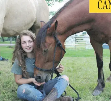  ?? COURTESY GERRIE DANGREMOND ?? Valerie Dangremond with horses Misty and Reiner. The family, who are Dutch immigrants to New Brunswick, have been told they could not keep the horses on their property, which is zoned as residentia­l.