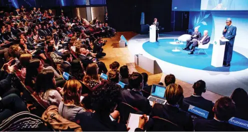  ?? Photo: State House ?? President Muhammadu Buhari delivers his address during the Paris Peace Forum at the Grande Halle de la Villette in Paris yesterday