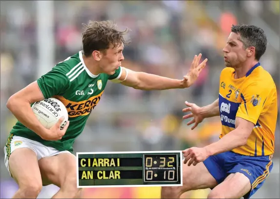  ?? Photo by Sportsfile ?? David Clifford in action against Gordon Kelly during Sunday’s Munster SFC semi-final at Fitzgerald Stadium, Killarney.