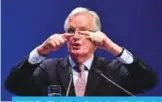  ??  ?? BERLIN: The EU’s chief negotiator for Brexit Michel Barnier gestures as he gives a speech during the Deutscher Arbeitgebe­rtag congress of German Employers’ Associatio­ns (BDA) yesterday in Berlin. — AFP
