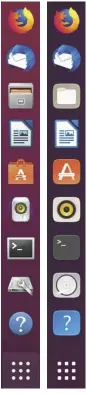  ??  ?? Links de dash van Ubuntu Desktop 18.04, rechts die van 18.10. De plattere pictogramm­en zien er wat moderner uit.