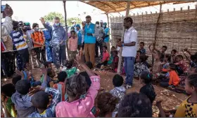  ?? (AP/Nariman El-Mofty) ?? Filippo Grandi, U.N. high commission­er for refugees, visits the Umm Rakouba refugee camp Saturday in Qadarif, eastern Sudan.