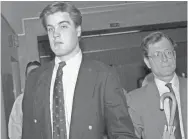  ?? DAVID BOOKSTAVER/AP ?? Robert Chambers, left, exits a New York court with his defense attorney Jack Litman on Oct. 21, 1987.