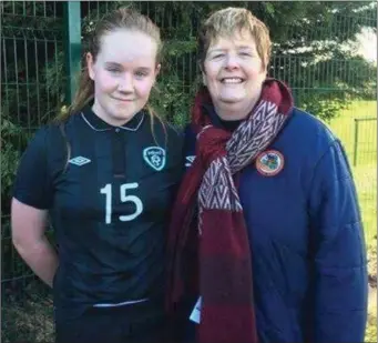  ??  ?? Muireann Devaney, who earned her first cap for her country on Saturday, with Bernie Cleary of Manor Rangers.