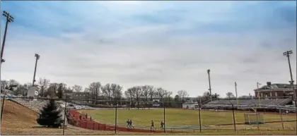  ?? DIGITAL FIRST MEDIA FILE PHOTO ?? In this file photo of Grigg Memorial Stadium, light towers rise high above the stands on the home and away bleachers. The lights were taken down due to problems with the wooden beams that supported the light systems, forcing Grigg Memorial into...