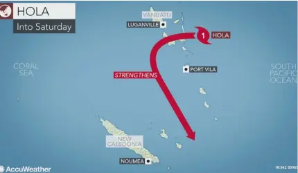  ??  ?? Forecast path of Cyclone Hola.