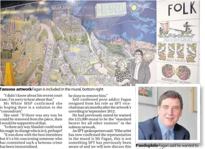  ??  ?? Famous artwork Fagan is included in the mural, bottom right Paedophile Fagan said he wanted to rape a young girl