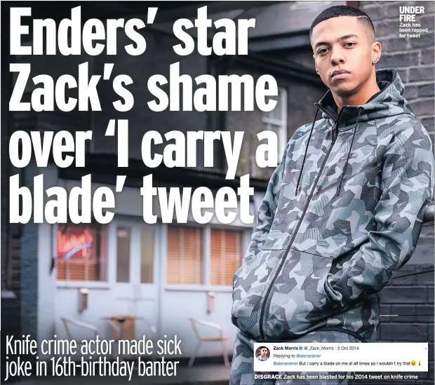  ??  ?? UNDER FIRE Zack has been rapped for tweet