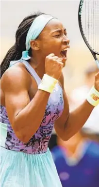  ?? GETTY ?? Coco Gauff celebrates after match point against Elise Mertens of Belgium Sunday at French Open.