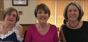  ??  ?? Lady President Kitty Roche, lady Captain Norrie Goff, and lady Vice-Captain Niamh Byrne, looking resplenden­t and enjoying the Rosslare ladies’ Christmas party.