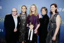  ??  ?? From left: Lenny Abrahamson, Larson, Jacob Tremblay, Joan Allen, William H Macy and Donoghue at the ‘Room’ premiere in Los Angeles in 2015 (Rex)