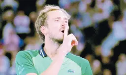  ?? AP ?? Daniil Medvedev of Russia celebrates after defeating Alexander Zverev of Germany in their semifinal at the Australian Open Tennis Championsh­ips in Melbourne, Australia.