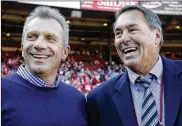  ?? PAUL SAKUMA / AP 2011 ?? Former 49ers quarterbac­k Joe Montana (left) and receiver Dwight Clark were part of the same draft class in 1979 and won two Super Bowls together.