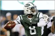  ?? BILL KOSTROUN - THE ASSOCIATED PRESS ?? FILE - New York Jets quarterbac­k Josh Johnson (8) throws a pass during the second half of a preseason NFL football game against the Philadelph­ia Eagles, in East Rutherford, N.J., in this Thursday, Sept. 3, 2015, file photo.