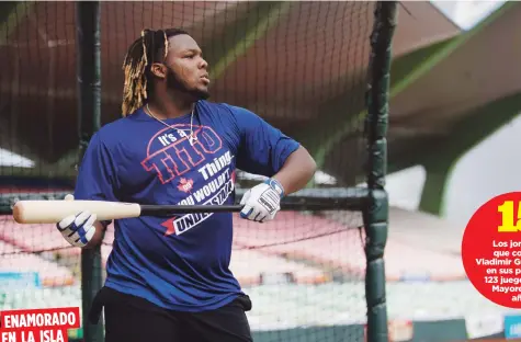  ?? teresa.canino@gfrmedia.com ?? Además de disfrutar de las bellezas de Puerto Rico y de compartir de ellas con su novia toalteña, Vladimir Guerrero Jr. ha seguido entrenando en la Isla. Ayer trabajó en el Estadio Hiram Bithorn.