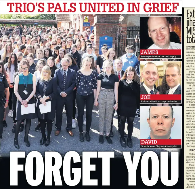  ??  ?? JAMES
Former pupils told of teacher’s legacy
JOE
Pictured left with his tragic partner Ian
DAVID
Scientist was a Blagrave Arms regular
CHRIS HUGHES