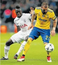  ?? Picture: AFP/IKIMAGES/IAN KINGTON ?? CLOSE TUSSLE: Juventus midfielder Stefano Sturaro, right, vies with Tottenham Hotspur defender Davinson Sanchez at the Wembley Stadium