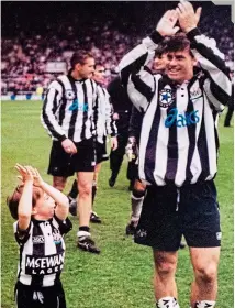  ??  ?? PIC 4: Olly, almost four, on the pitch after the last day of the 1994-95 season. Newcastle had just beaten Crystal Palace with his dad scoring