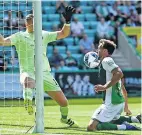  ?? ?? LETHAL Hat-trick hero Doidge & below, he scores the opening goal