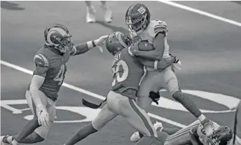  ?? AP ?? The Giants’ Golden Tate ( right) and the Rams’ Jalen Ramsey ( center) face disciplina­ry action from the NFL.