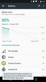  ??  ?? Android’s built-in battery monitor is a great way to see exactly what is using the most power day to day.