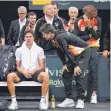  ?? FOTO: IMAGO/PAUL ZIMMER ?? Das frühe Aus im Davis-Cup (vorn links Daniel Altmaier nach seiner Niederlage gegen Stan Wawrinka) verdeutlic­hte die Probleme im deutschen HerrenTenn­is.