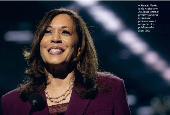  ??  ?? CREDIT PHOTO
Kamala Harris, si elle est élue avec Joe Biden, serait la première femme et la première personne noire à occuper la viceprésid­ence des Etats-Unis.