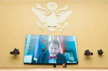  ?? KEVIN WOLF/AP 2022 ?? Food and Drug Administra­tion Commission­er Dr. Robert Califf testifies last spring during a House Commerce Oversight and Investigat­ions subcommitt­ee’s hearing on a nationwide baby formula shortage caused by contaminat­ion.