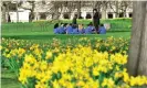  ?? Photograph: PjrTravel/Alamy ?? A group of primary school children have a picnic in St James’s Park, London. Overseas school trips have been stopped due to coronaviru­s concerns, but schools remain open for the time being.