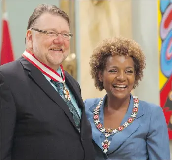  ?? FRED CHARTRAND/THE CANADIAN PRESS ?? Then-Gov. Gen. Michaëlle Jean invests B.C. native Ben Heppner as a Companion of the Order of Canada during a ceremony at Rideau Hall in Ottawa in 2010. A renowned Canadian tenor, Heppner made his operatic debut in 1981 with Vancouver Opera before gaining worldwide fame.