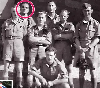  ??  ?? Band of brothers: Flight Sergeant Ernest Logan Brown, circled, and his comrades were buried in Tirana this week, inset left