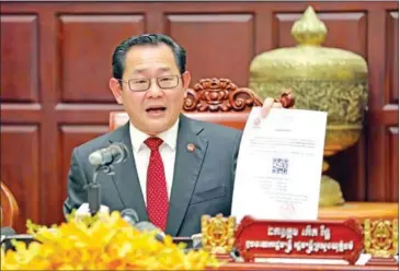  ?? HONG MENEA ?? Justice minister Koeut Rith addresses a press conference on the launch of two reform campaigns which aim to strengthen the judicial system, on January 9.