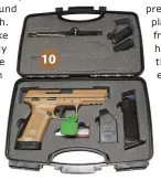  ??  ?? 10 10. The MC 9S comes in a plastic case with two magazines, two additional grip inserts, cleaning brushes, oil bottle, magazine loader and manual.