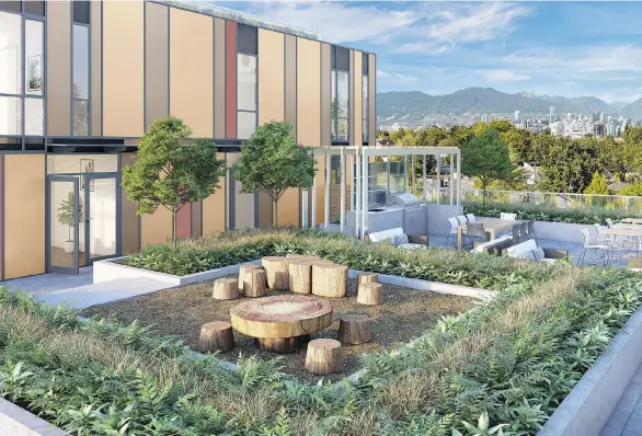  ??  ?? The rooftop amenity space at Marquise will feature tranquil greenery and stunning views, along with an outdoor kitchen and barbecue.