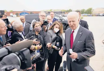  ?? EVAN VUCCI/AP ?? President Joe Biden speaks Tuesday at Andrews Air Force Base, Md., a day after the Supreme Court draft leak.