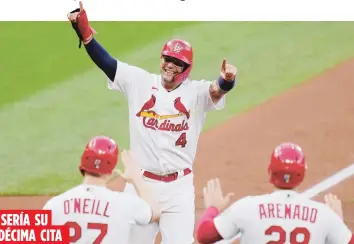  ?? The Associated Press ?? SERÍA SU DÉCIMA CITA
El receptor de los Cardenales, Yadier Molina, batea este año para .273 con siete cuadrangul­ares y 28 carreras impulsadas.