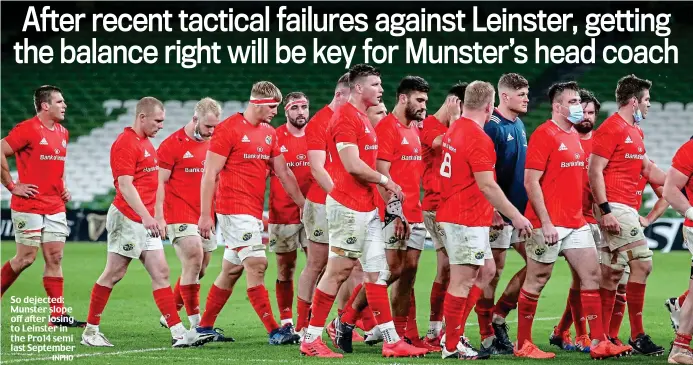  ?? INPHO ?? So dejected: Munster slope off after losing to Leinster in the Pro14 semi last September