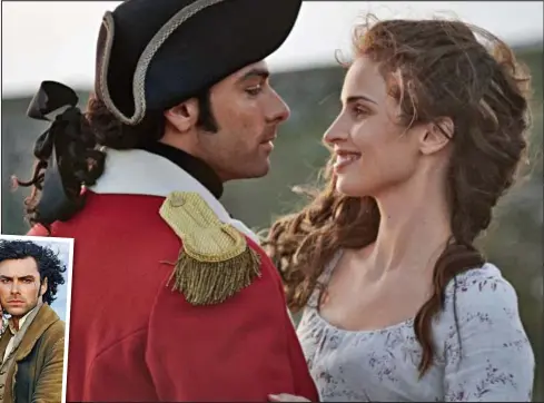  ??  ?? Omitted: In the novel, Poldark (Aidan Turner) rapes first love Elizabeth (Heida Reed). Inset: With wife Demelza