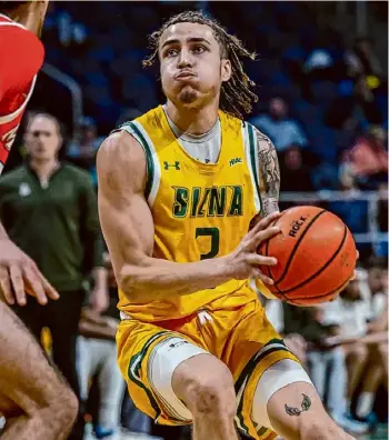  ?? Jim Franco/times Union ?? Siena sophomore guard Michael Eley, who had 24 points and 16 rebounds in Saturday’s win at Manhattan, will try to help make it two victories in a row for Siena when they play Friday at Saint Peter’s.